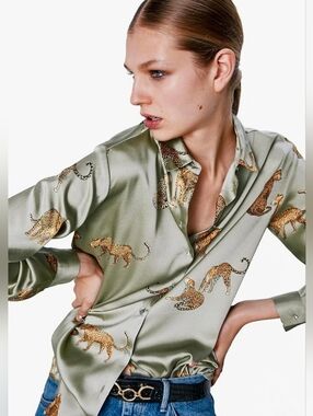 Women's Blouse Satin Silk Shirts, Casual Loose Long Sleeve for Office Work